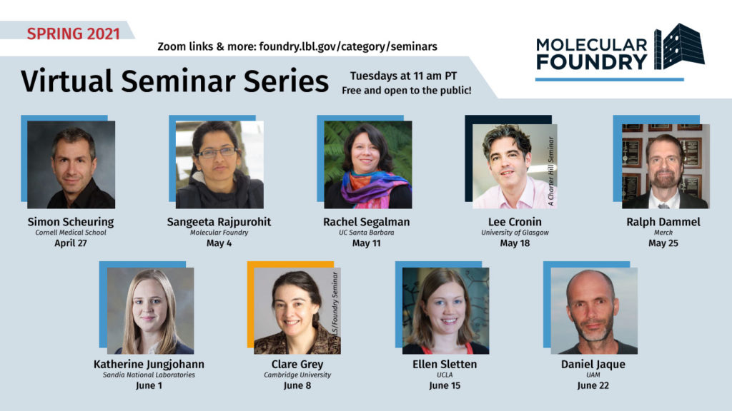 Foundry spring 2021 seminar series banner featuring headshots of all 9 speakers
